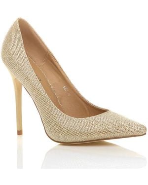 AJVANI High Heel Stiletto Pointed Toe Glitter Court Shoes - White