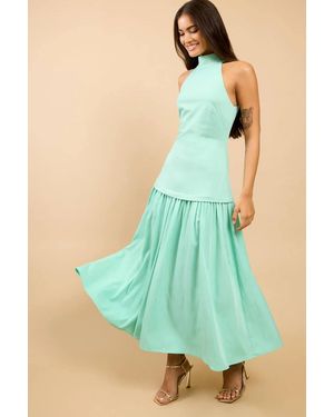 Little Mistress Sage Halterneck Dropped Waist Maxi Dress - Green