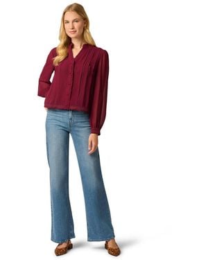 Adrianna Papell Y-Placket Woven Blouse - Red