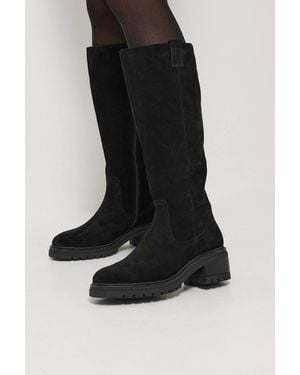 Long Tall Sally Suede Block Heel Knee High Boots - Black