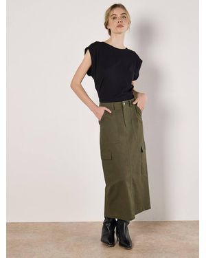 Apricot Cotton Cargo Midaxi Skirt - Green