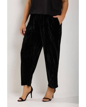 Yours Velvet Barrel Leg Trousers - Black