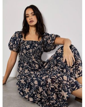 Apricot Sarasa Floral Tiered Midi Dress - Blue