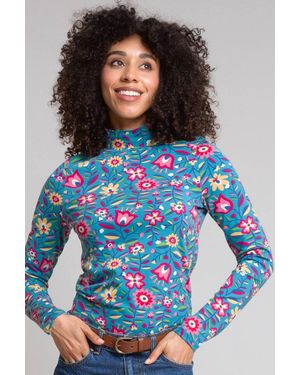 Kite Folksy Bloom Bagber Turtle Neck Jersey Top - Blue