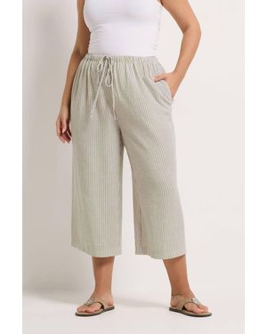 Yours Stripe Linen Look Cropped Trousers - Natural