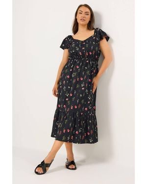 Yours Floral Ruched Midi Dress - Blue