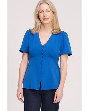 Finery London Maryam V-Neck Button Through Blouse - Blue