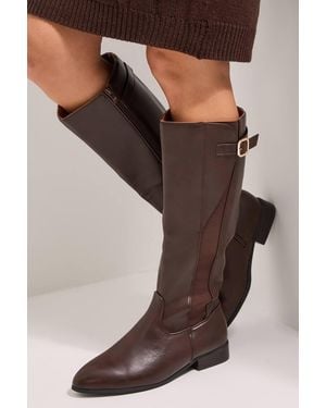 Dorothy Perkins Wide Fit Kamille Faux Leather Elastic Knee High Riding Boots - Brown