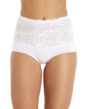 CAMILLE High Waist Seamless Floral Lace Control Briefs - White