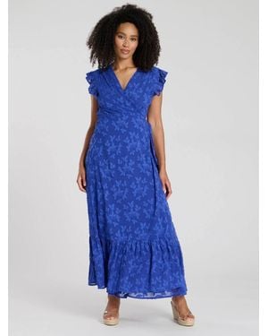 South Beach Jacquard Wrap Midi Dress - Blue
