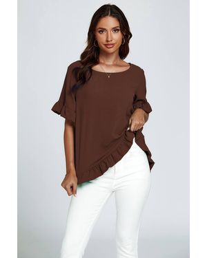 FS Collection Frill Detail Short Sleeves Top - Brown