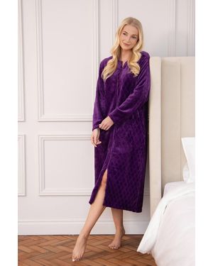 CAMILLE Classic Supersoft Diamond Print Zip Up Housecoat - Purple