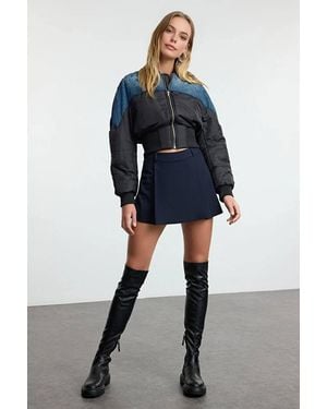 WOVCOR Pleated Woven Mini Skort - Blue