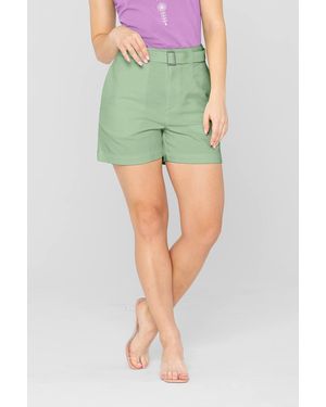 Enorsia Belted Tailored Shorts - Green