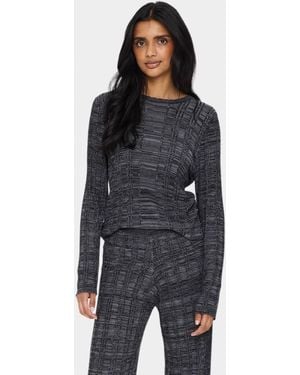 Saint Tropez Gwensz Slim Fit Textured Stripe Pullover - Black