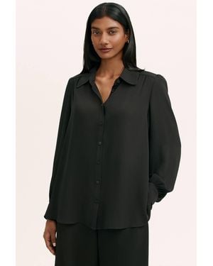 Finery London Melina Chiffon Button Down Blouse - Black