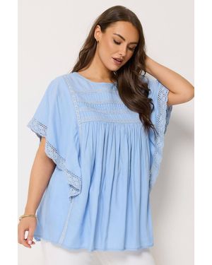 Yours Crochet Drape Sleeve Blouse - Blue