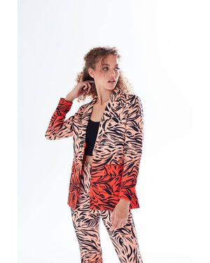 Liquorish Zebra Print Suit Blazer - Red
