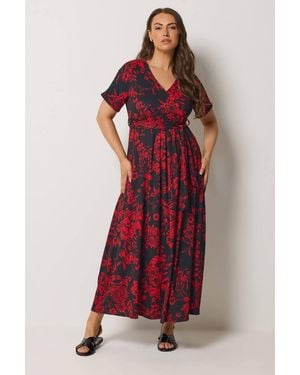 Yours Floral Wrap Dress - Red