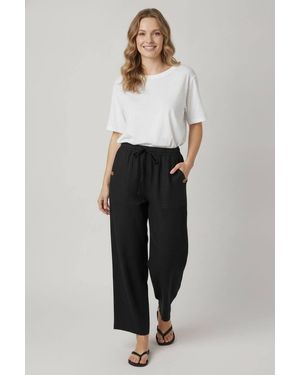 Izabel London Drawstring High Waist Relaxed Trousers - Black