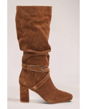 Karen Millen Carvela X Juniper Slouchy Suede Buckle Detail Knee High Heeled Boots - Brown