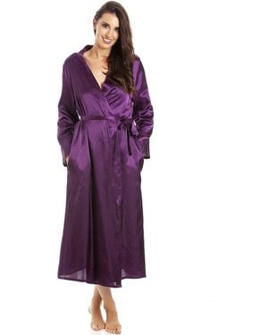 CAMILLE Full Length Long Sleeve Plain Satin Wrap - Purple