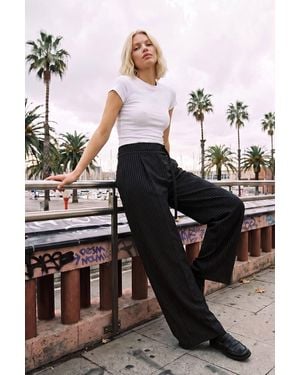 Nasty Gal Pinstripe High Waisted Tie Detail Trousers - White