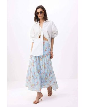 WOVCOR Tiered Maxi Skirt W/ Ruffle Hem - White