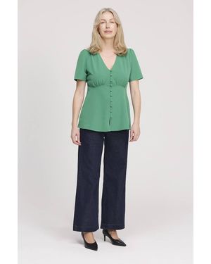 Finery London Maryam V-Neck Button Through Blouse - Green