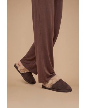 Dorothy Perkins Faux Fur Lined Faux Suede Mule Slippers - Brown