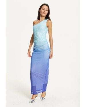 Liquorish Ombre One Shoulder Maxi Dress - Blue