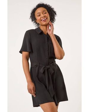 Roman Petite Button Front Tie Playsuit - Black