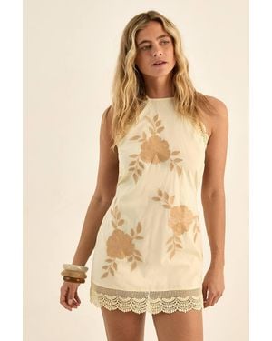 Nasty Gal Cotton Embroidered Lace Trim Halter Neck Mini Dress - Natural