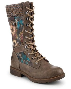 Pavers Tall Lace Up Boots W/ Knitted Ankle Cuff - Grey