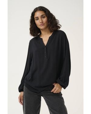 Kaffe Kamathilde Notch Neck Long Sleeve Blouse - Black