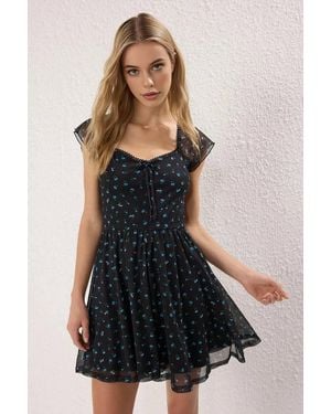 WOVCOR Floral Mesh Tie Detail Flippy Playsuit - Black