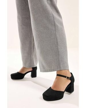 Yours Faux Suede Espadrille Platform Block Heels - Grey