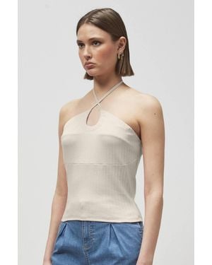 Enorsia Halter Neck Ribbed Cami Vest Top - White