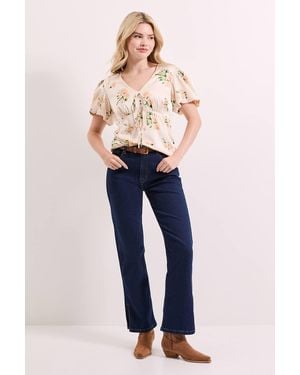 Dorothy Perkins Floral Tie Front Button Up Puff Sleeve Top - Blue