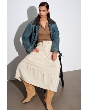Dilvin High-Waist A-Line Maxi Skirt W/ Tie Detail - Natural