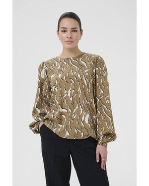 Kaffe Kamille Long Sleeve Round Neck Blouse - Natural