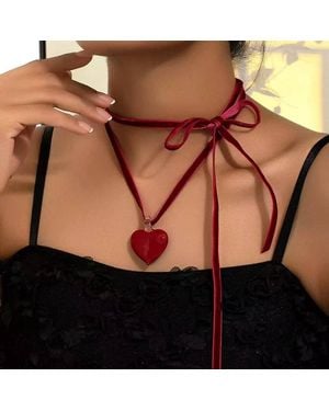Peach Accessories Velvet Choker Necklace With Heart - Black