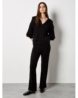 Apricot Twisted Cable Knit Wide Leg Trousers - Black