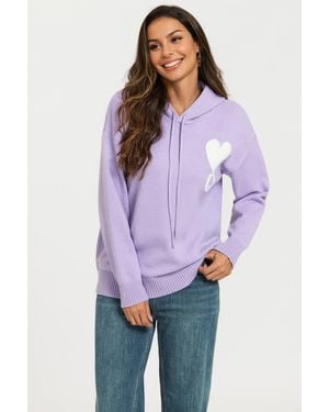FS Collection Heart & Q Pattern Knitted Hoodie - Purple