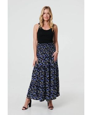 Izabel London Floral High Waist Shirred Maxi Skirt - Blue