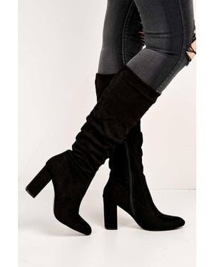 Miss Diva Aphi Knee High Block Heel Boots - Black