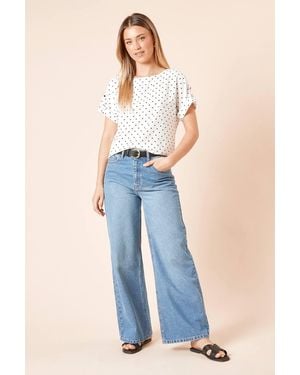Dorothy Perkins Spot Roll Sleeve Blouse - Blue