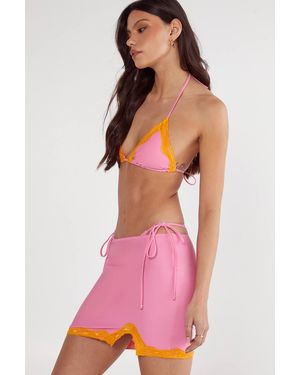 Nasty Gal Contrast Lace Triangle Bikini & Skirt 3Pc Set - Pink