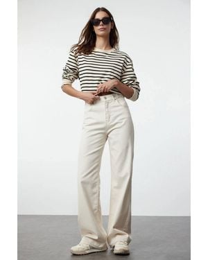 WOVCOR High Waist Wide Leg Jeans Waist Detail - Multicolour