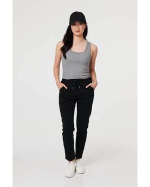 Izabel London Drawstring Tie Waist Tapered Trousers - Black
